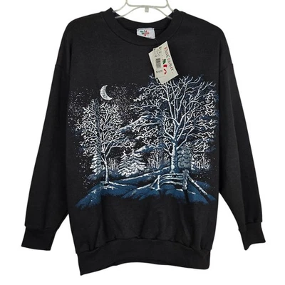 Sudadera De Colección Cascanueces M Estampado Puff Invierno Árboles Paisaje Negro Plata Nueva con Etiquetas Foto 1 de 4