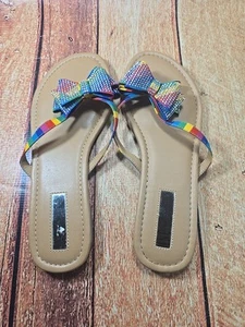 INC International Concepts Women's Rainbow Rhinestone Bow Thong Sandals 8.5 M - Picture 1 of 5
