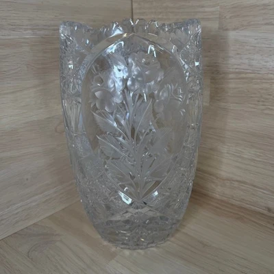 Большая винтажная богемная свинцовая хрустальная ваза огранка стекло цветочный дизайн винтажный декор - Изображение 1 из 4