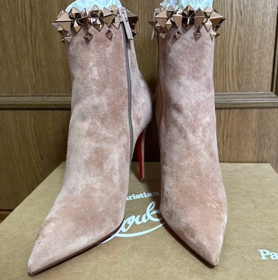 Christian Louboutin Firmamma 100 с заклепками бежевый замшевые ботинки размер 35 / США 5 неиспользованный - Изображение 1 из 4