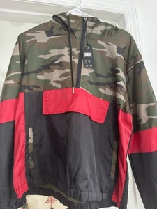 Cortavientos RF Red Fox para Hombres Grandes Bolsillos con Capucha Bloque de Color Rojo y Camuflaje Nuevo con Etiquetas - Imagen 1 de 6