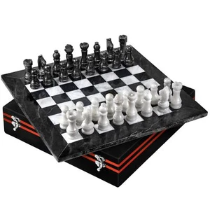 UMAID Handmade Marble Chess Set Board Game 14” Elegant White & Black Onyx - Picture 1 of 7