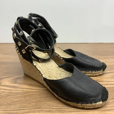 ASH Whitney Alpargata Negro Tachonado Cuña Sandalias Zapatos EE. UU. 8/38 Foto 1 de 4