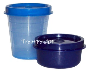 TUPPERWARE Midgets Smidgets Set 2 Mini Bowls Condiment Cups Blue Shades Lids - Picture 1 of 2