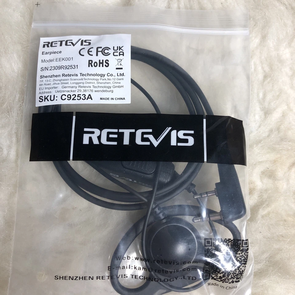 Retevis D Shape Soft Earhook 2Pin Earpiece - Image 1 of 4