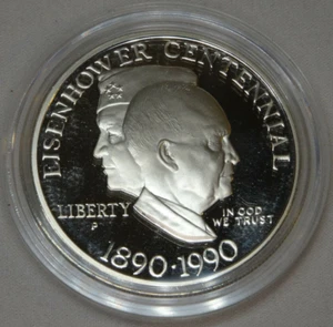 1990-P Eisenhower Proof Silver Dollar US Mint Commemorative $1 90% Capsule - Picture 1 of 2
