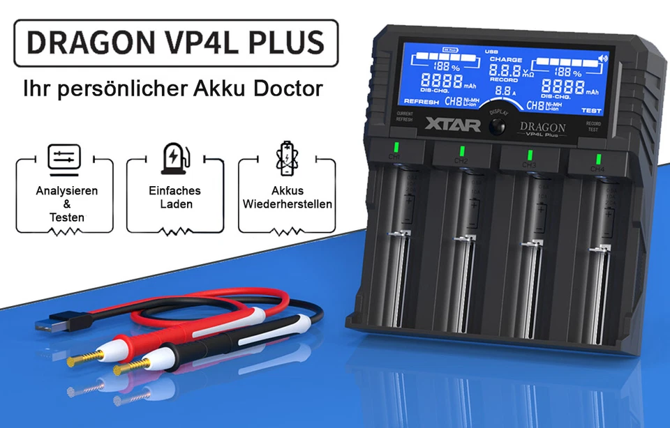 XTAR VP4L Plus "Dragon" - Charger for Li-ion, Ni-MH and 3s Battery Packs - Image 1 of 1