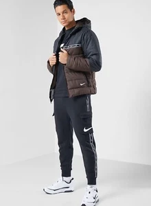Mens Nike Quilted Therma Fit Insulated Fill Jacket Coat Swoosh Black Brown Large - Picture 1 of 14