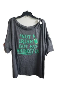 Cato Woman Cold Shoulder Gray Tee "NOT IRISH BUT MY WHISKEY IS"  18/20, 26/28 TB - Picture 1 of 3