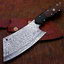 DAMASCUS STEEL CLEAVER, 12 Inches Meat Chopper with Micarta & Black Horn Handle