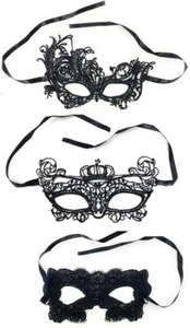3 Máscara facial de encaje negro para ojos Mascarada Baile Gótico Halloween Disfraz Fiesta Conjunto Reino Unido - Imagen 1 de 4