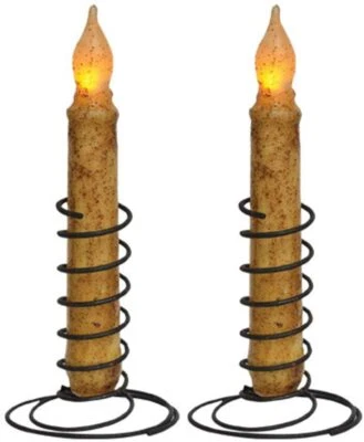 TWO BLACK Wire Spiral Taper Candle Holders Primitive Design Reproduction Springs - Image 1 of 4