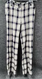 H&M Linen Blend Pant Women Size 2 Blue Plaid Beach Summer Travel Lounge 28x32 - Picture 1 of 12
