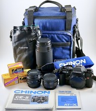 Chinon Ce-5 camera with Tokina 50-250mm lens, tundra bag plus other accessories