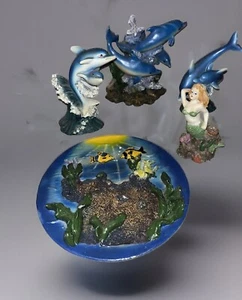 5 Resin Bottlenose Dolphin Figurines/Statues Plate, mermaid Waves - Picture 1 of 8