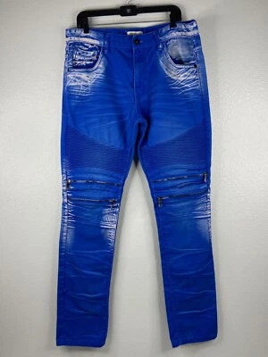 Pantalones de mezclilla Smoke Rise para hombre 38/34 azules moto cremallera rodilla texturizada ondulación ropa urbana Foto 1 de 4