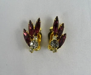 Vintage Clip Ohrringe lila Navette Strass mit klarem Rund - Bild 1 von 4