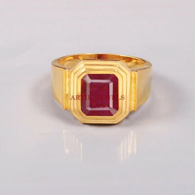 Heizbar Rubin Edelstein Mit Vergoldet 925 Sterlingsilber Ring für Herren #5677 - Bild 1 von 4