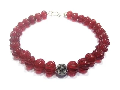 PULSERA COLGANTE METAL CUENTAS TALLADAS SANDÍA COLOR RUBÍ 6-7MM 7" PULGADAS  Foto 1 de 4