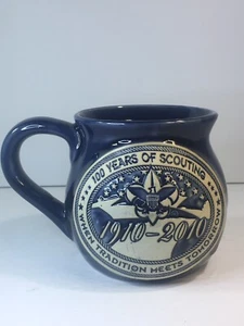 Boy  Scouts of America 100th  coffee mug Heavy Drip glazed pot belly NICE - Picture 1 of 11