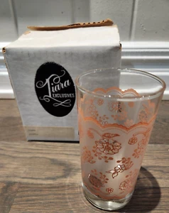 SET OF 4 Tiara Pink Peach Glasses 5 1/2"H / 10oz Floral Lace Pattern Reto JG31 - Picture 1 of 2
