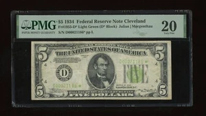 DBR 1934 $5 LGS FRN Cleveland STAR Fr. 1955-Dlgs* PMG VF-20 Serial D00021186* - Picture 1 of 2