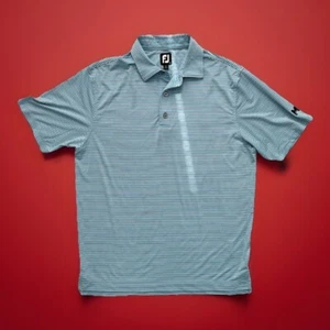 Footjoy Lisle Feeder Stripe Self Collar Polo Blue Black White Sz Large - Picture 1 of 16