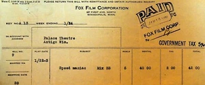 Fox Film Corporation Billhead Silent Film 15 gennaio 1920 Speed Maniac - Foto 1 di 1
