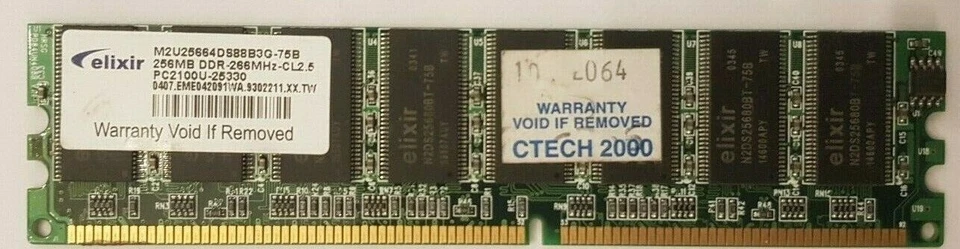 ELIXIR 256MB DDR-266MHz-CL2.5 PC2100U DESKTOP PC RAM MEMORY CARD - Image 1 of 1