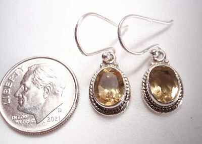 Pendientes colgantes de plata de ley 925 ovalados facetados de citrino Foto 1 de 3