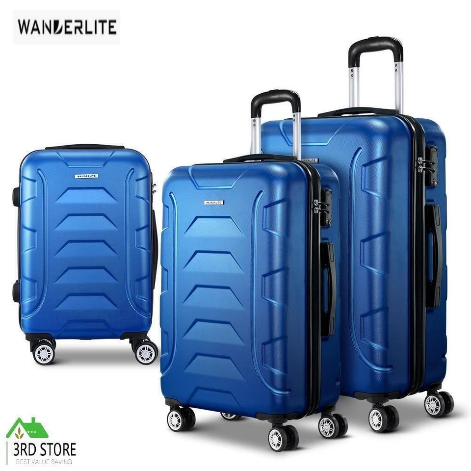 Wanderlite 3pcs Carry on Luggage Sets Suitcase Travel - Blue (LUGABSBOS3SETBU)