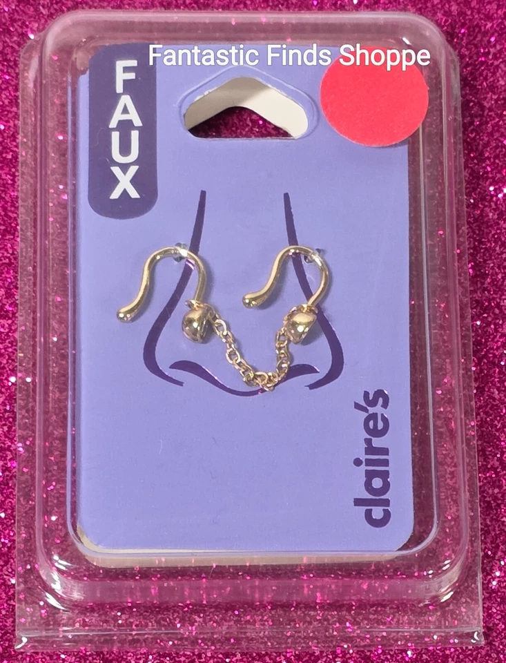 Anillo de nariz sintética de circonita cúbica con cadena en tono dorado Foto 1 de 1