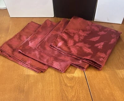 Lenox Holly Damask BURGUNDY Cloth Napkin Dining Napkins Set Of 4 Holiday - Image 1 of 2