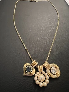 Vintage Nolan Miller 3 Charm Necklace Rhinestones  - Picture 1 of 6