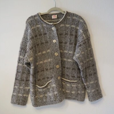 Cardigã pescador irlandês vintage Cyril Cullen 100% lã virgem botão para cima grande G - Imagem 1 de 4