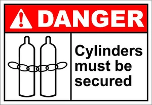 Cylinders Must Be Secured Danger OSHA / ANSI LABEL DECAL STICKER - Bild 1 von 1