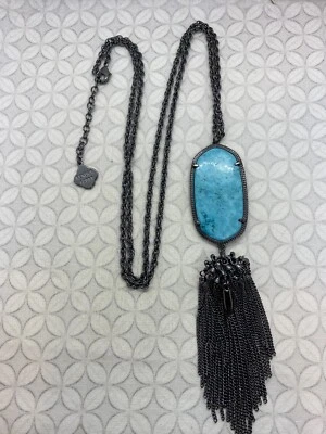 Collar Largo Kendra Scott Rayne Tono Gunmetal Venado Turquesa Azul Magnesita Foto 1 de 4
