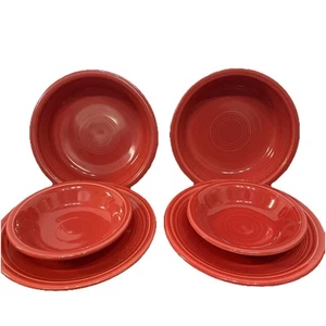 Lot Of 6 Fiestaware Red Small Plate Fruit Bowl Cereal Soup Bowl - Picture 1 of 17