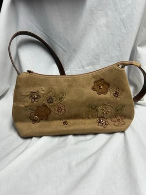 Cartera de hombro Cappelli Straworld marrón claro de gamuza apliques de flores boho Foto 1 de 4