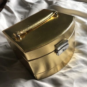JEWELLERY CASE / BOX. Lockable Gold. VGC. Retro 1980s Vintage - Picture 1 of 4