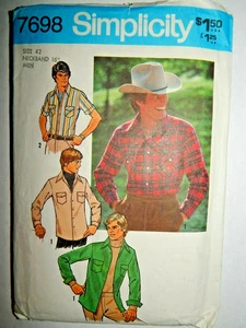 Simplicity 7698 Shirt Western Rodeo Sewing Pattern Mens 42 16 CUT Snap VTG Retro - Picture 1 of 4