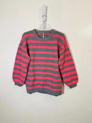 Free People Jersey Cuello Redondo Mezcla Algodón Rayas Gris Rosa Nuevo Sin Etiquetas Talla S Foto 1 de 4