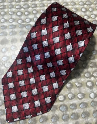 "Corbata Carlo Palazzi Studio para hombre roja blanca geométrica hecha a mano 100 % seda 58,5"" X 4""" Foto 1 de 4