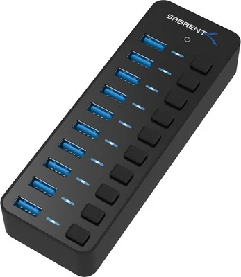 SABRENT 10-Port 60W USB 3.0 Hub with Individual Power Switches 10-PORT, Black  - Image 1 of 4