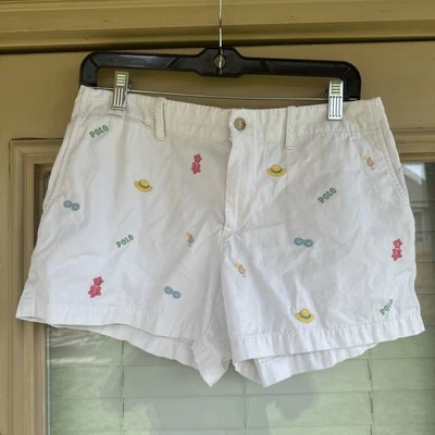 Polo Ralph Lauren Women's White Embroidered All Over Logo Chino Shorts Size 4 - Image 1 of 4