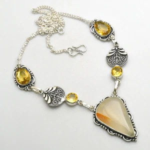 Botswana Agate Citrine Gemstone Ethnic Handmade Necklace Jewelry 27 Gms AN 12123 - Picture 1 of 1