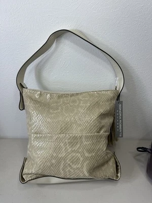 SONDRA ROBERTS SQUARED Faux Snake Skin Shoulder Handbag Purse Ivory Cream Vegan - Image 1 of 4