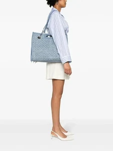 Maje Rhinestone-Embellished Denim Tote Bag Women's One Size Blue Magnetic Snap - Picture 1 of 15