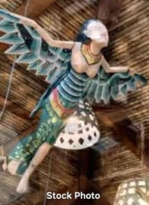 Bali Winged Mermaid Goddess Mobile Spirit Guardian Carved Wood Balinese Art 15" - Picture 1 of 10