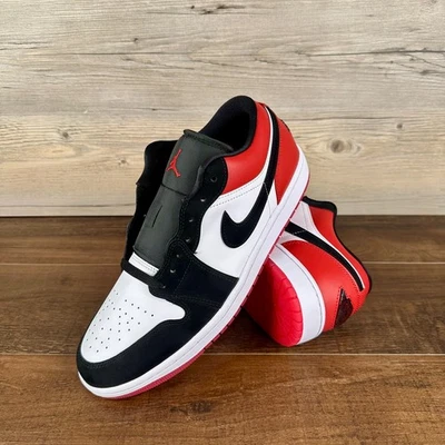 Nike Air Jordan 1 Low Black Toe Mens Size 10.5 White Black Gym Red IB8971 106 - Image 1 of 4